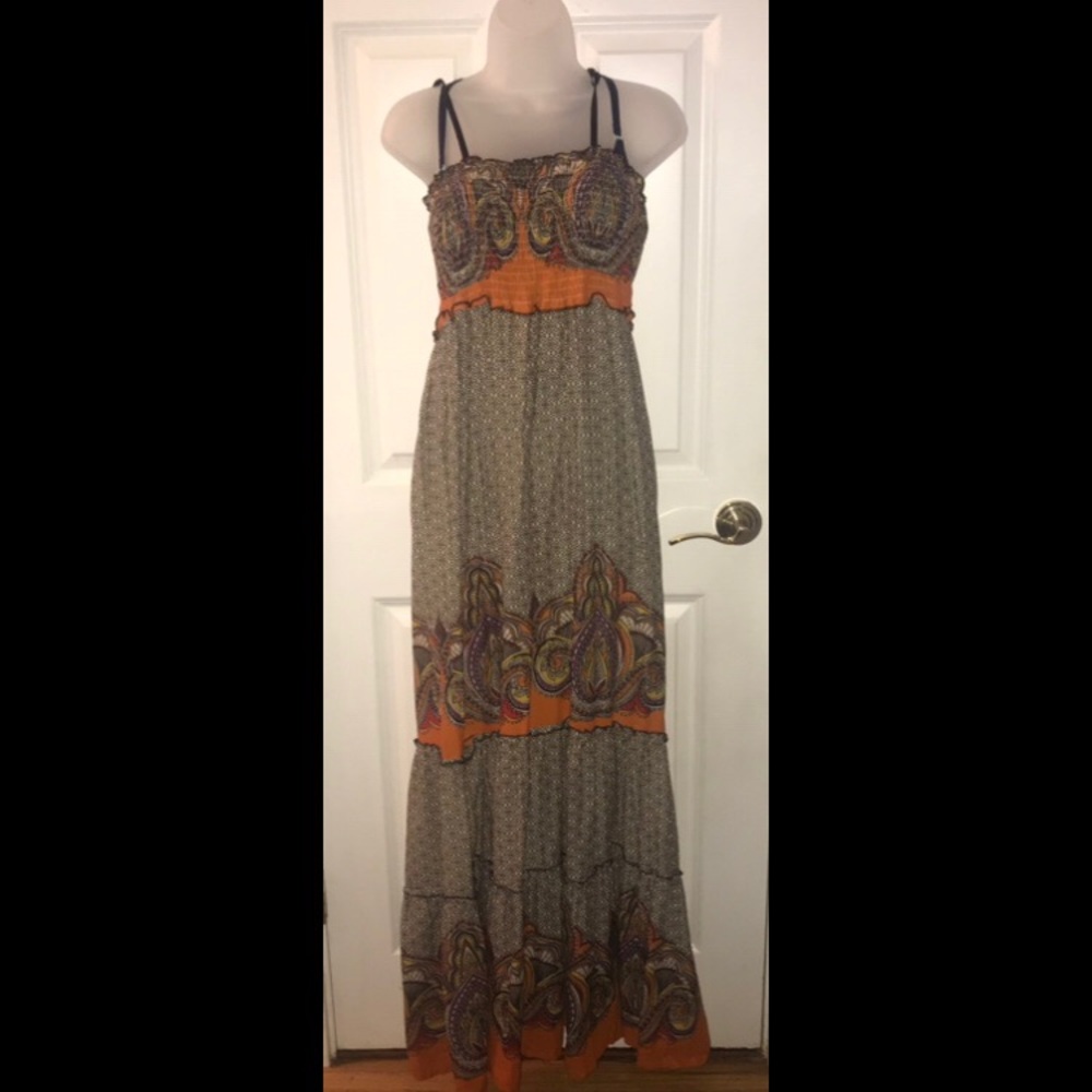 Full Length Bohemian Dress Orange Brown Yellow